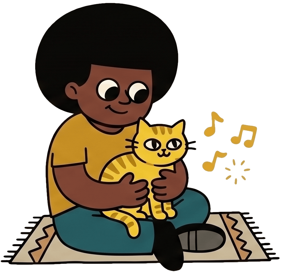 Claudinho com o gato ouvindo música